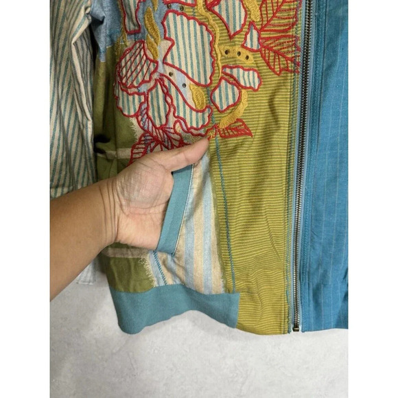 Womens Cardigan Bomber Jacket Mix Media Print Multicolor Print Artsy Boho LARGE - Picture 8 of 11